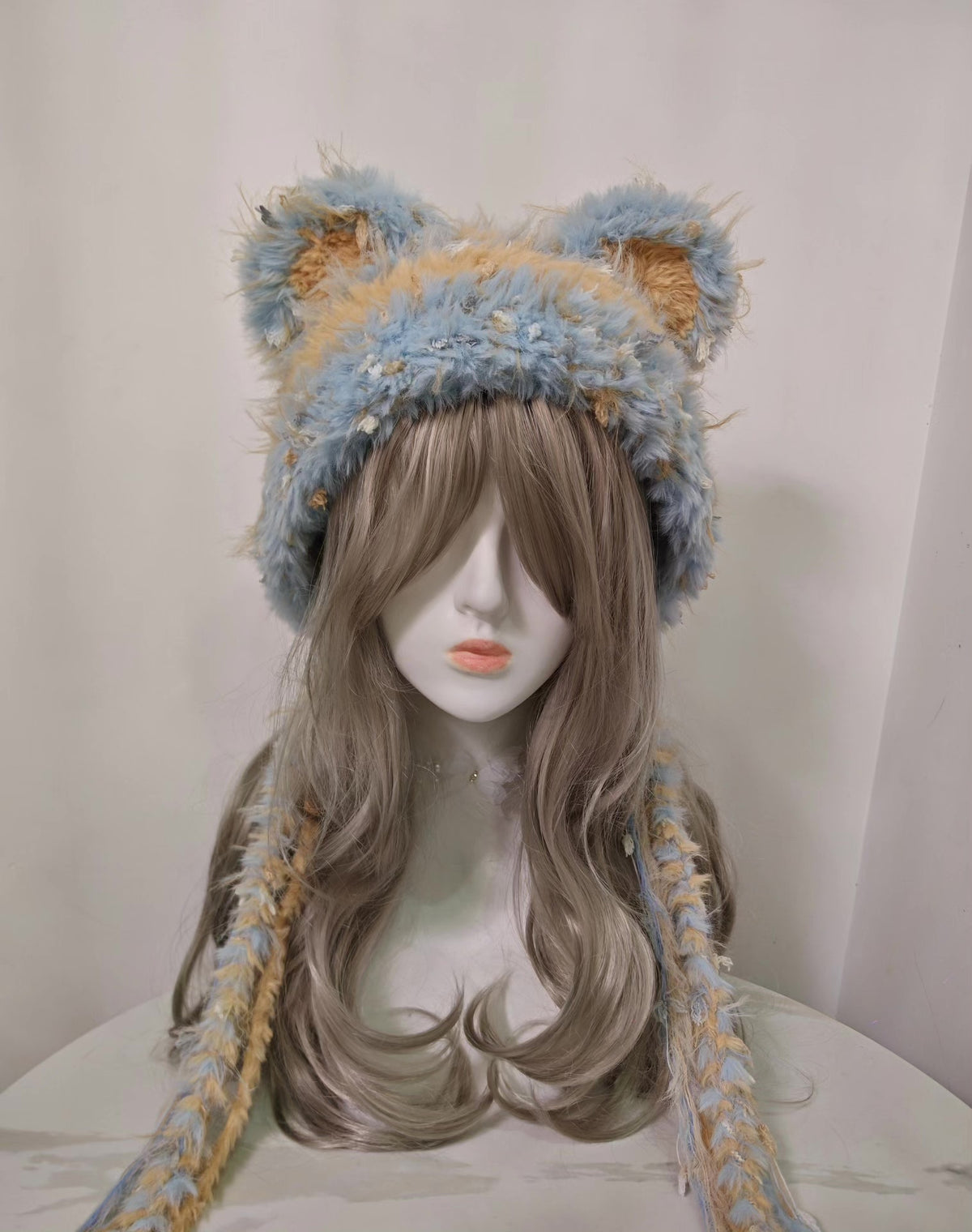 Blue Tan Bear Hooded Headpiece