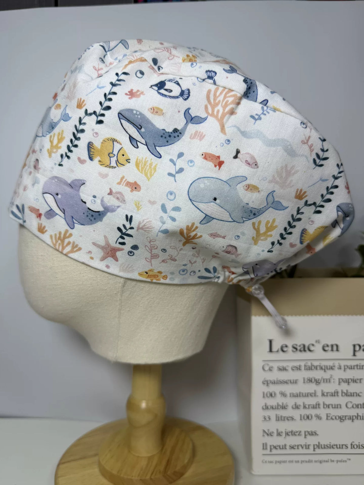Baumwoll OP-Haube mit Meeresbewohner-Print