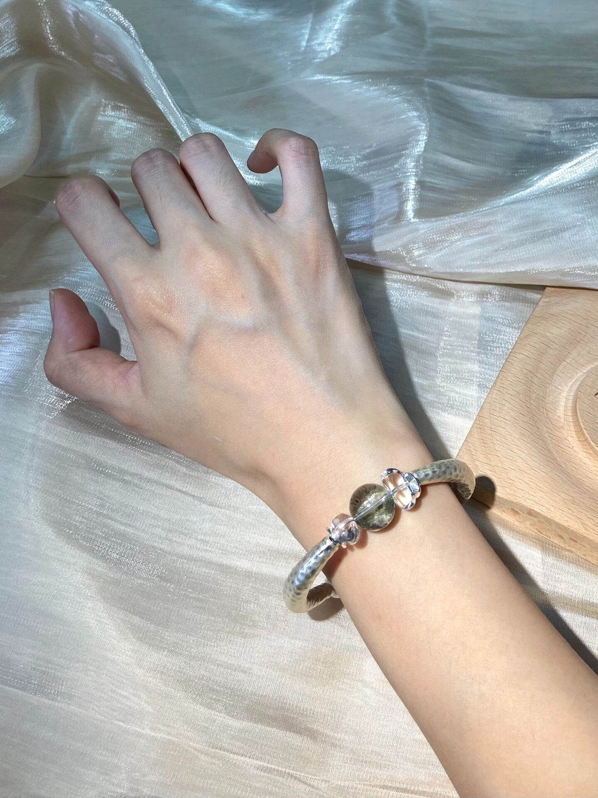 Phantom Quartz Silver Bangle Bracelet