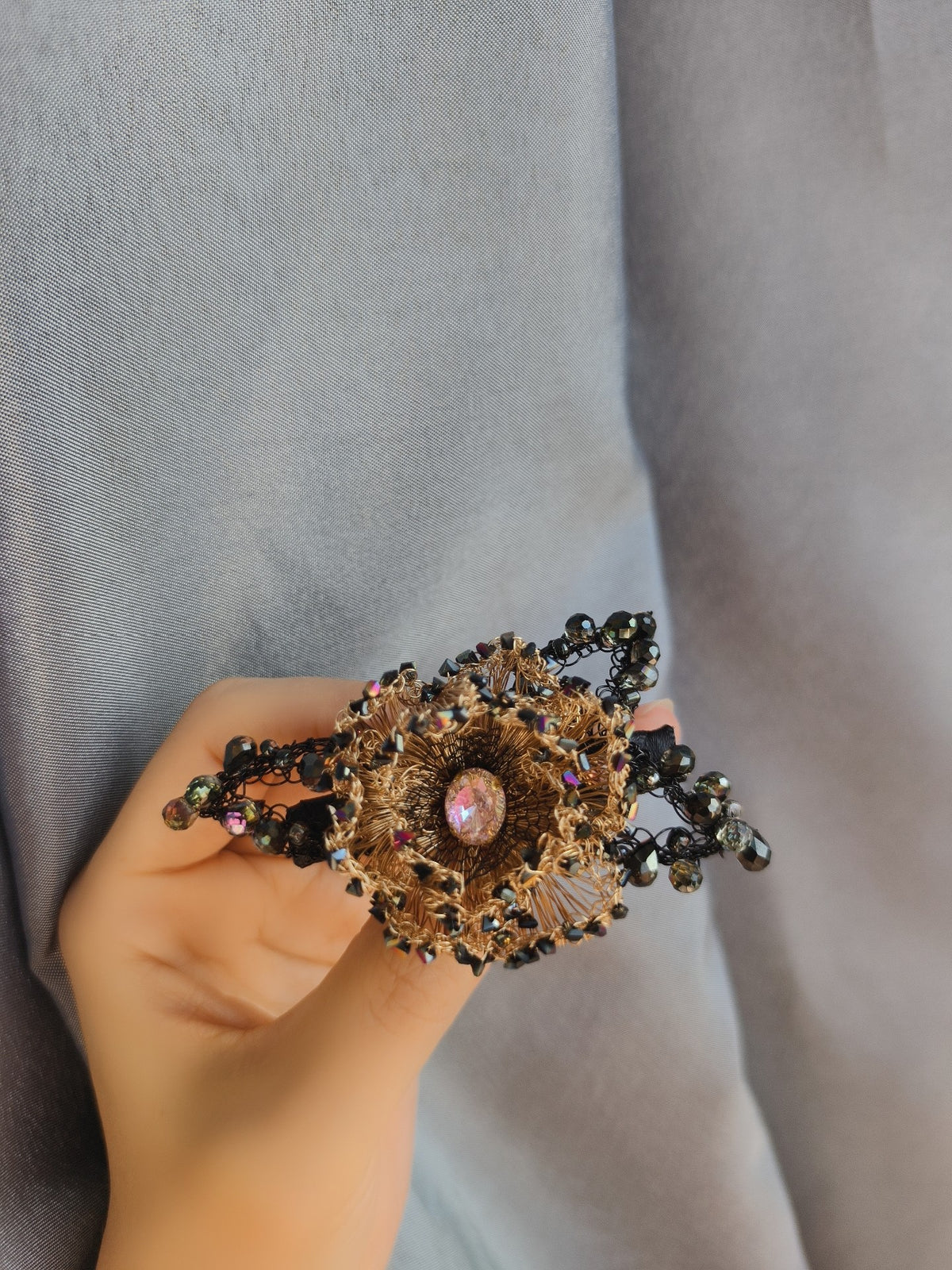 Camellia Wire Hair Clip with Rhinestone