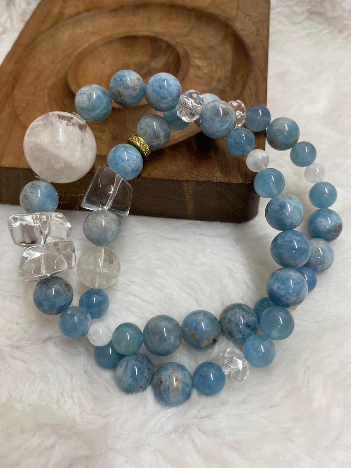 Aquamarine Double Loop Bracelet Snowflake Quartz