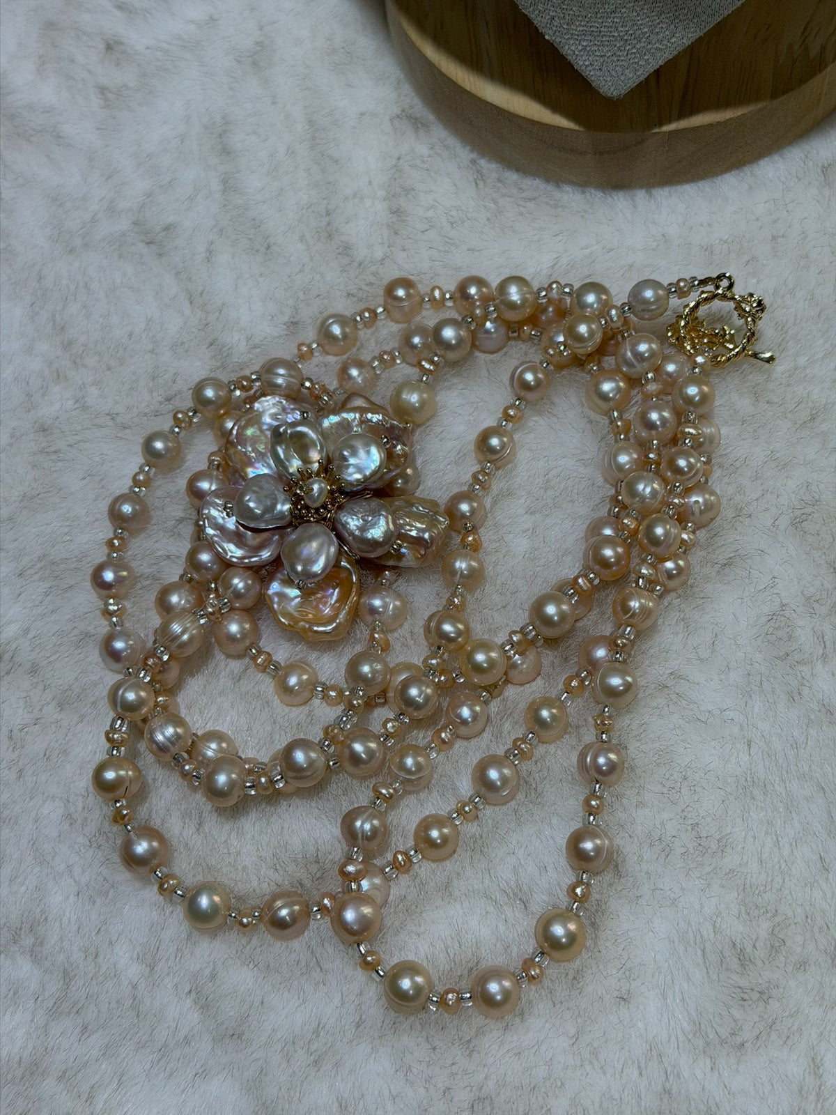 Champagne Pearl Floral Pendant Necklace