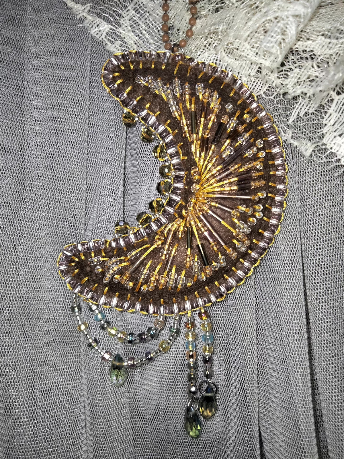 Handcrafted Beaded Crescent Moon Pendant