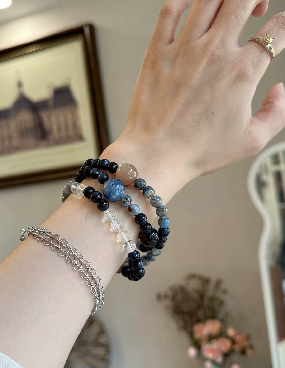 Kyanite Blue Tiger Eye Three Strand Bracelet