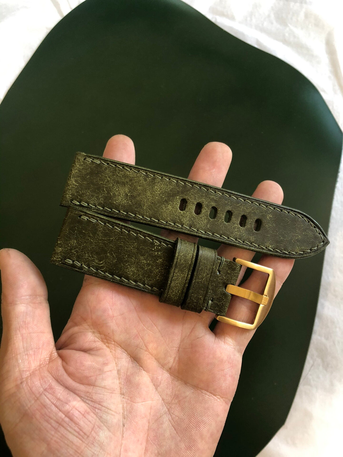Handmade Italian Leather Watch Strap Olive Green
