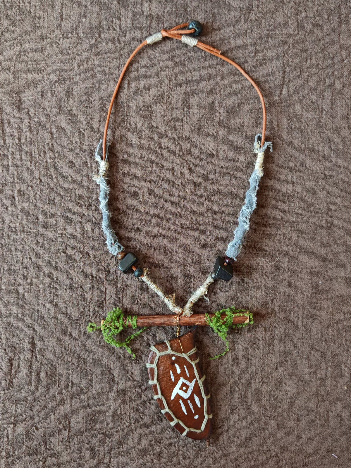 Hand Painted Pod Branch Moss Necklace