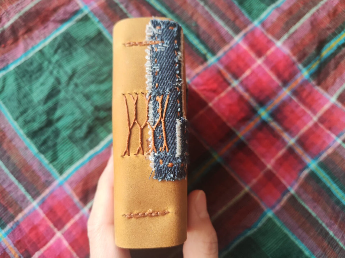 Leather Notebook with Denim Patchwork Cover