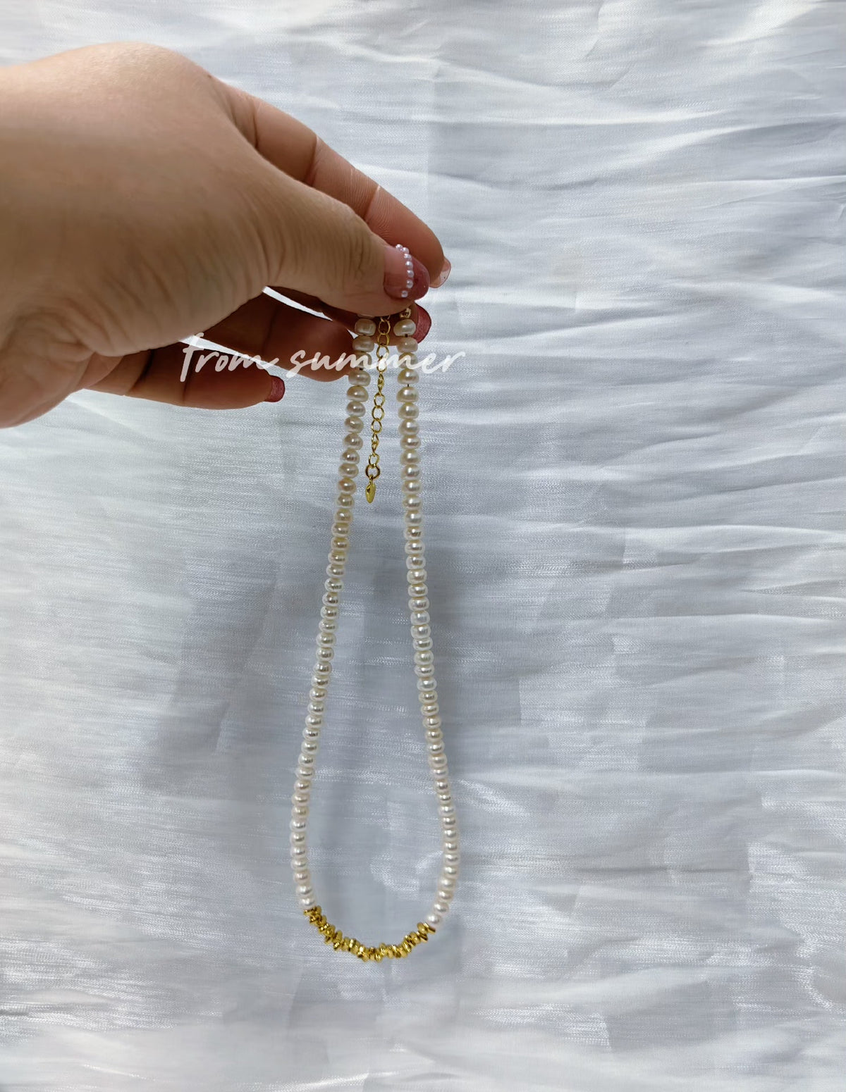 Freshwater Pearl Gold Bead Necklace