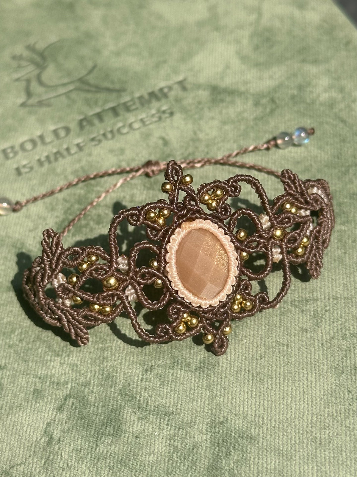 Orange Moonstone Macrame Beaded Bracelet
