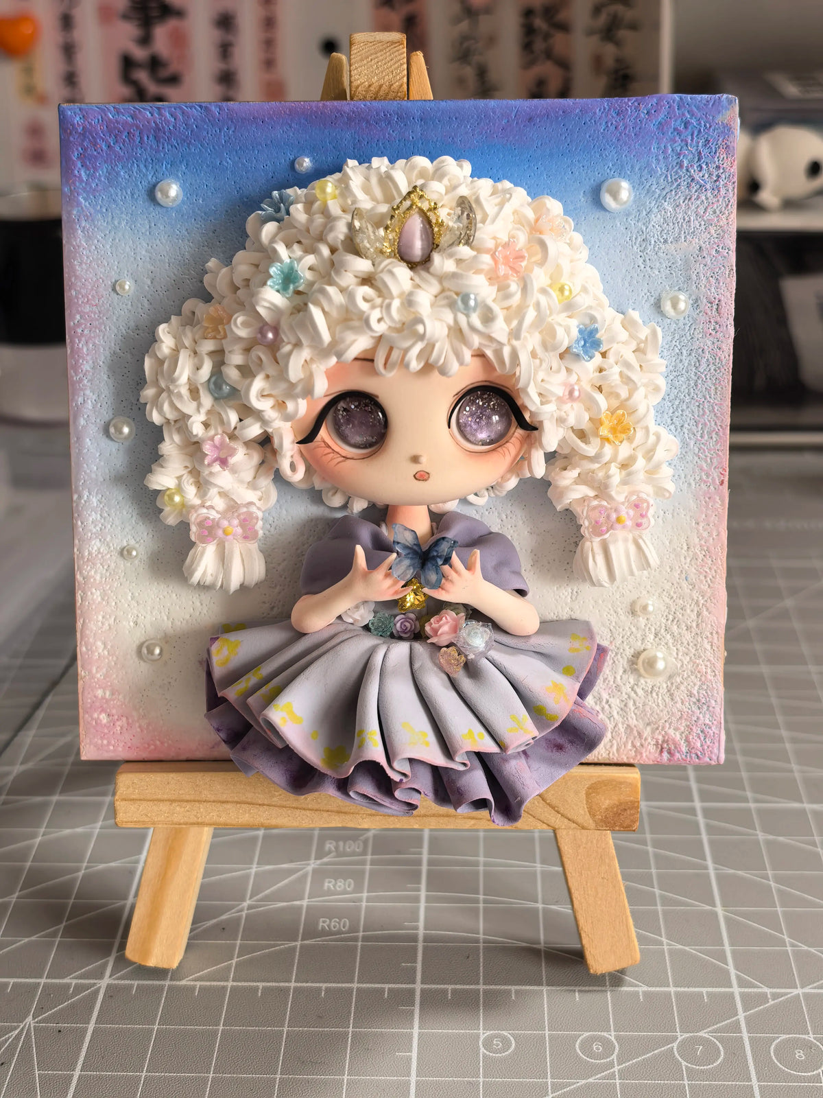 Handmade Clay Doll Butterfly Dress 10 cm