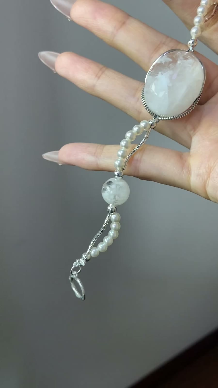 White Phantom Quartz Pearl Bracelet