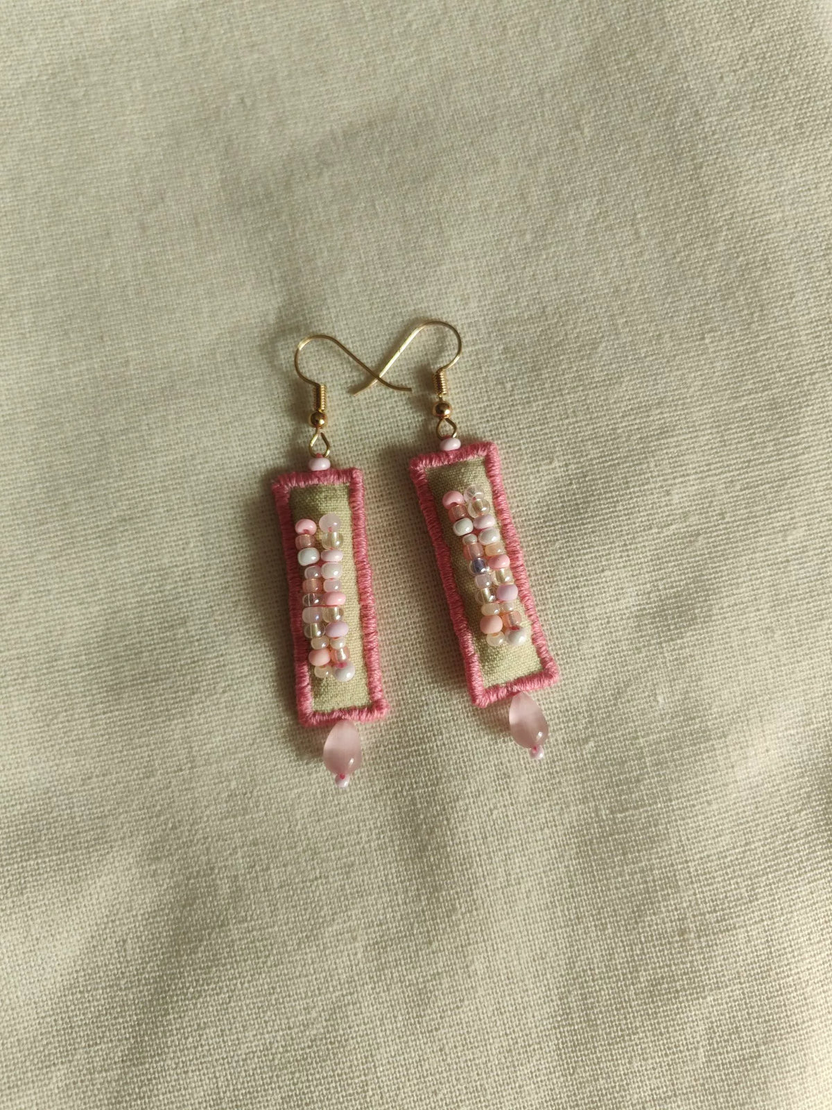 Handmade Pink Fabric Dangle Earrings