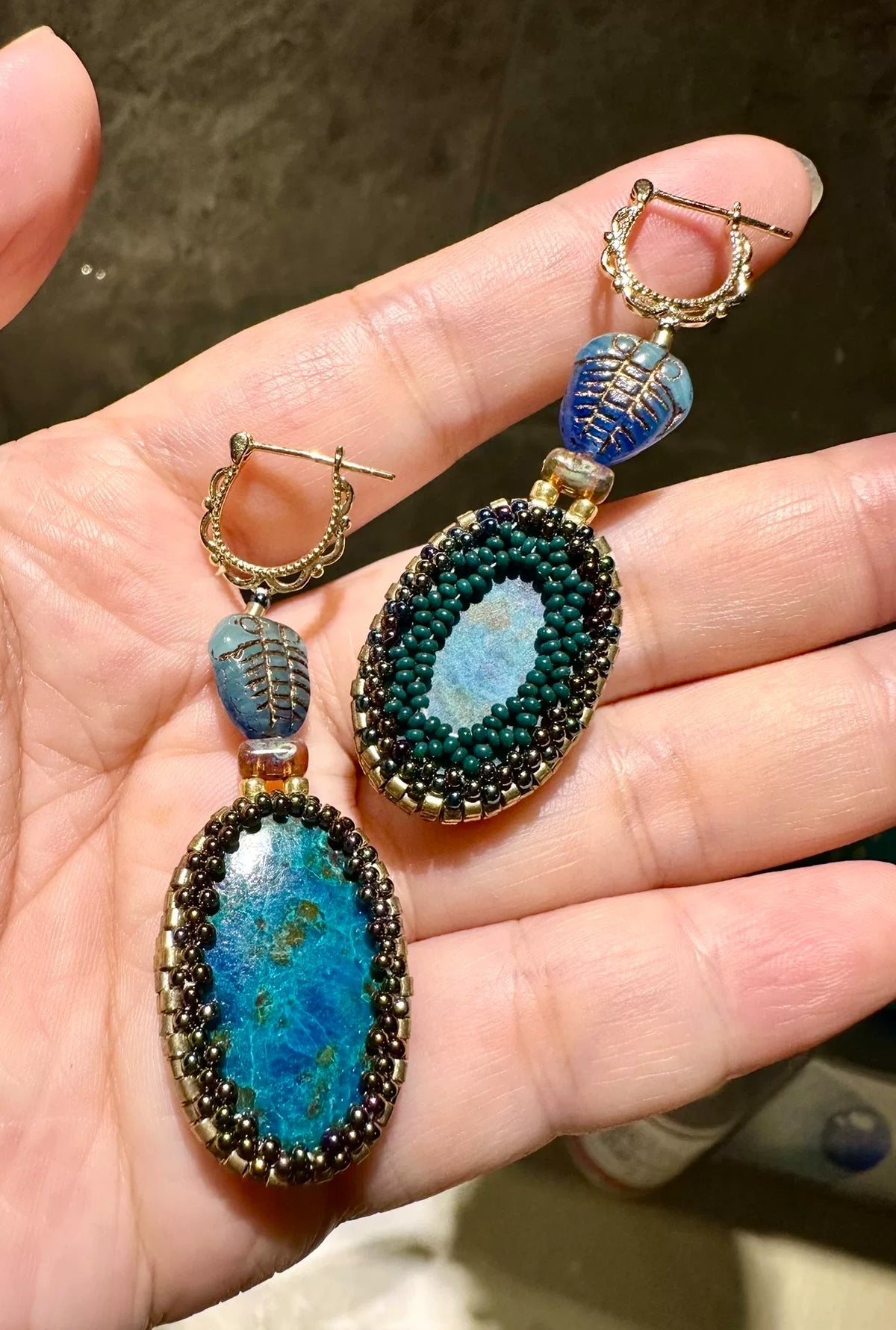 Azurite Beaded Dangle Earrings