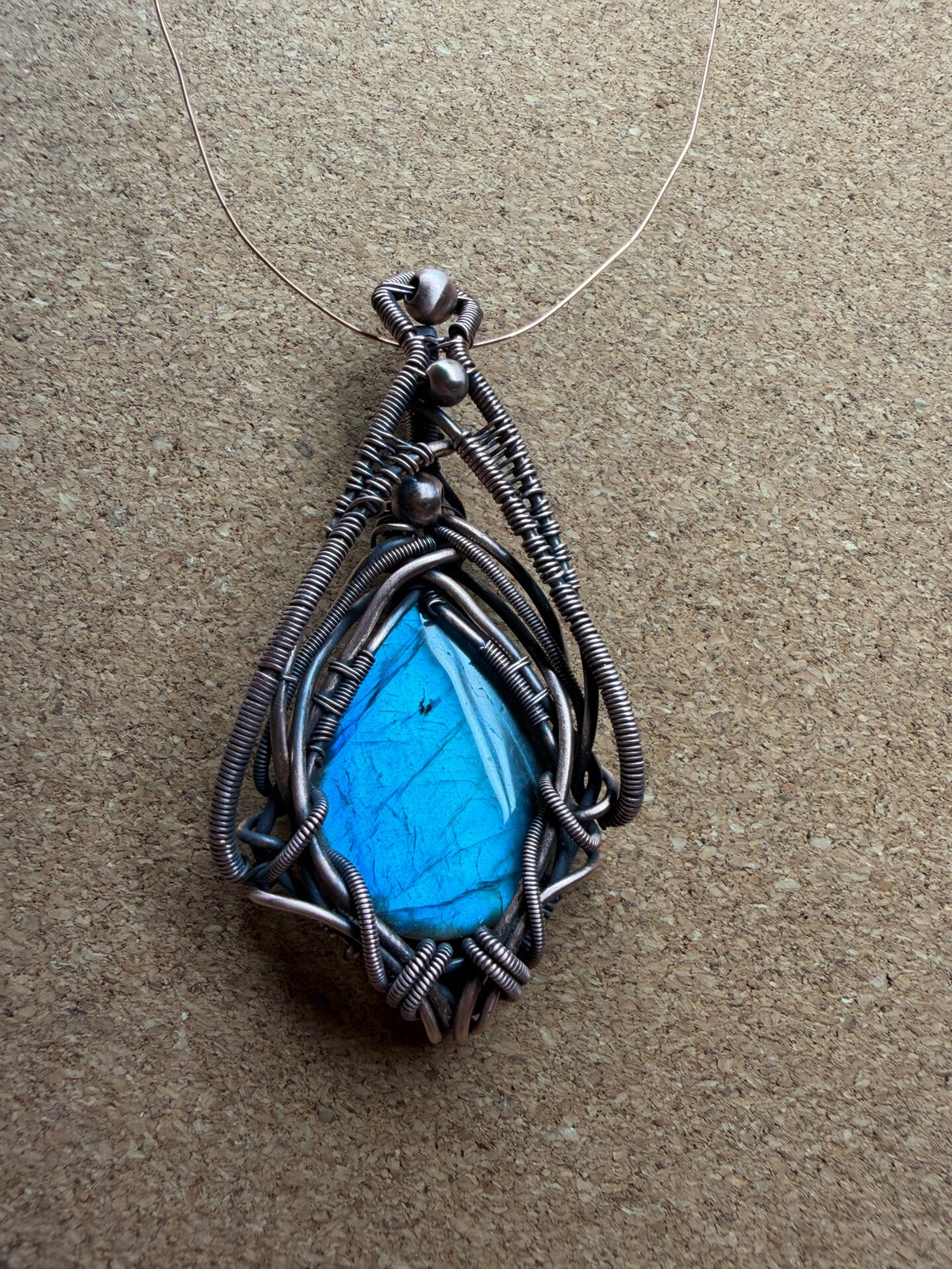 Blue Labradorite Copper Wire Pendant