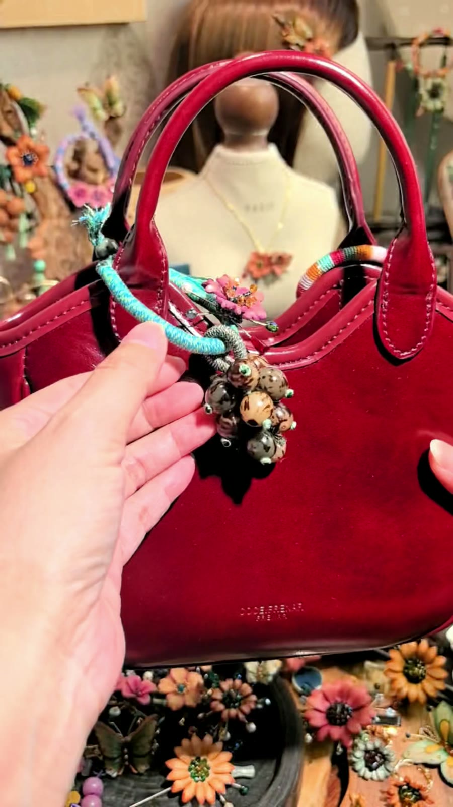 Handmade Leather Flower Grape Bag Charm