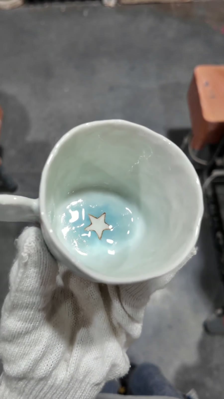Handcrafted Mint Green Star Ceramic Cup