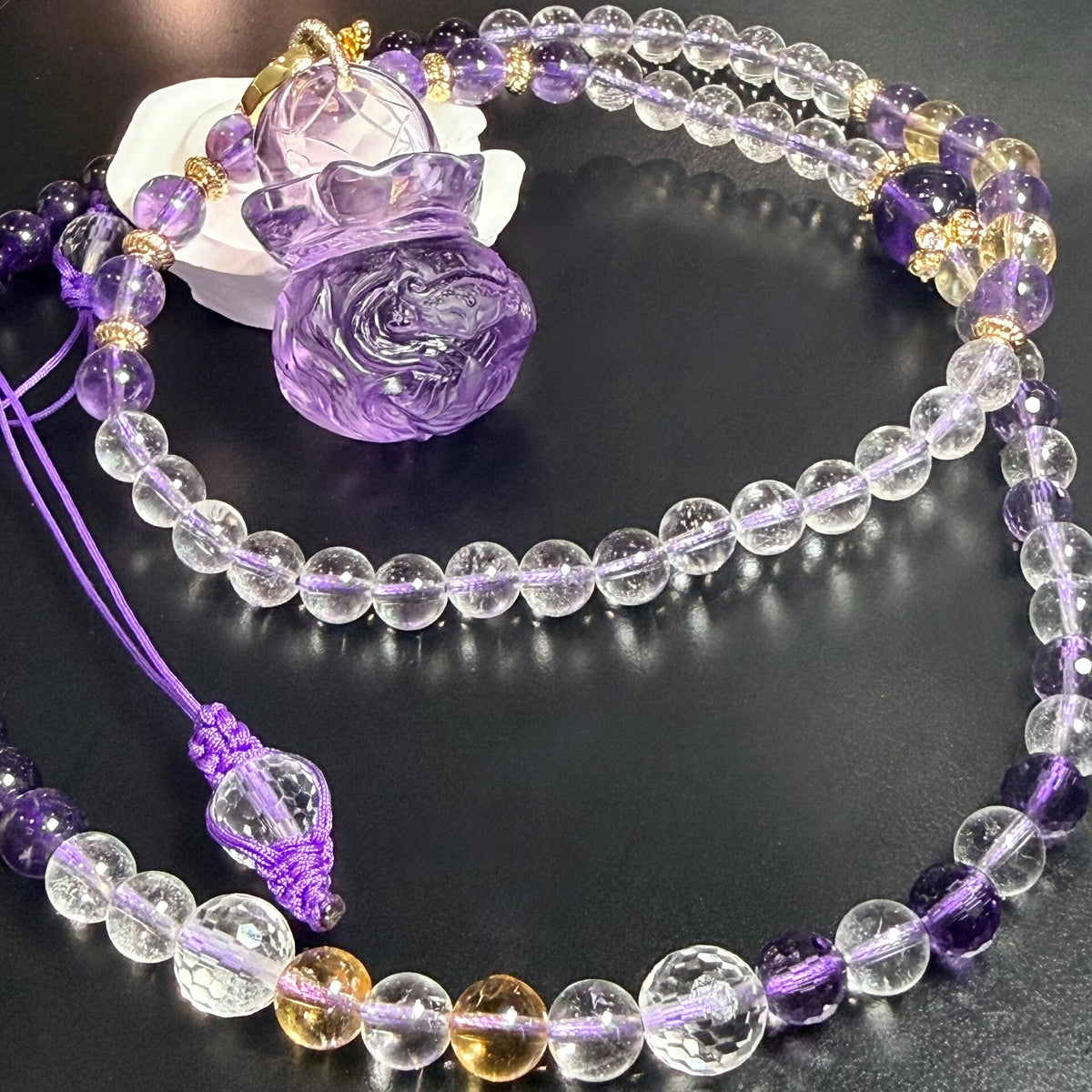 Hand Carved Brazilian Amethyst Nine Tailed Fox Pendant