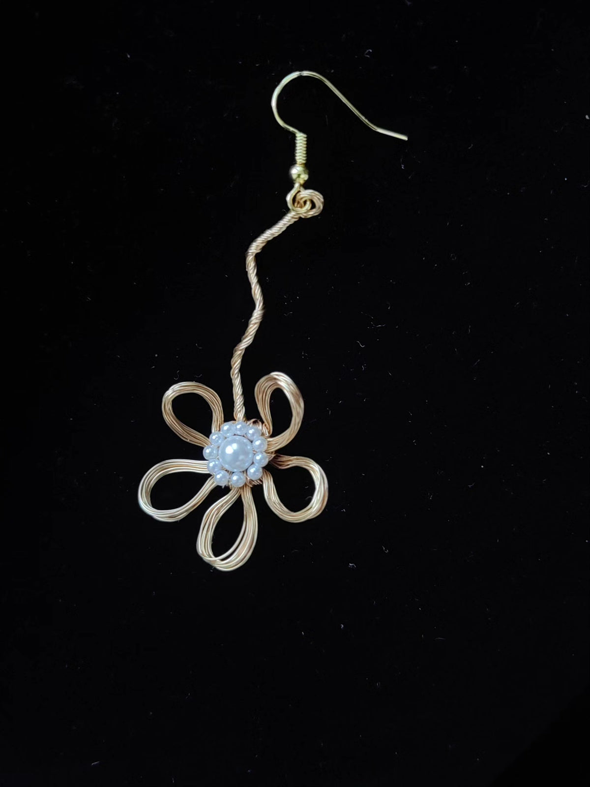 Handcrafted Wire Flower Earring with Pearl Center