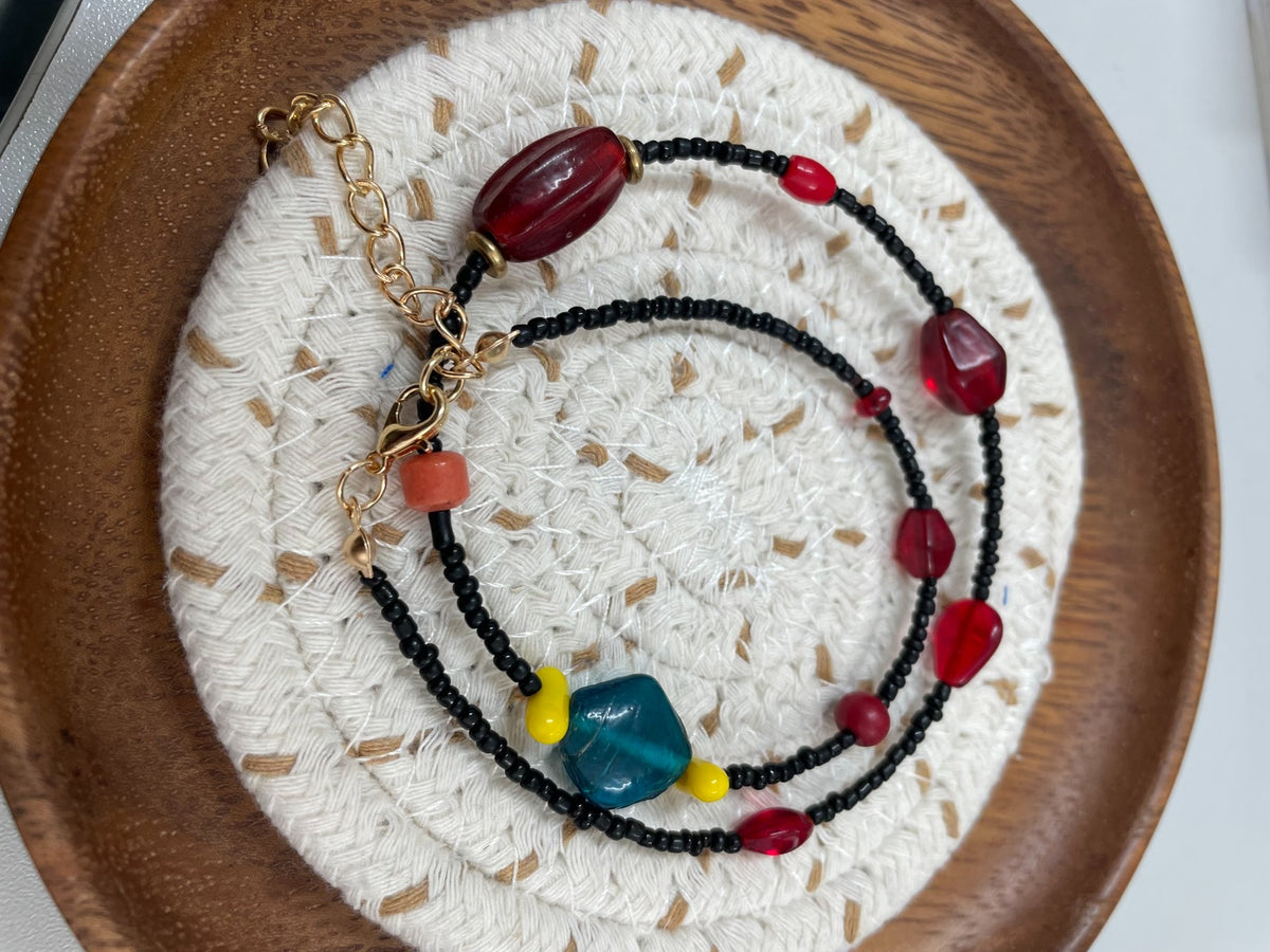 Czech Glass Beaded Necklace Teal Accent