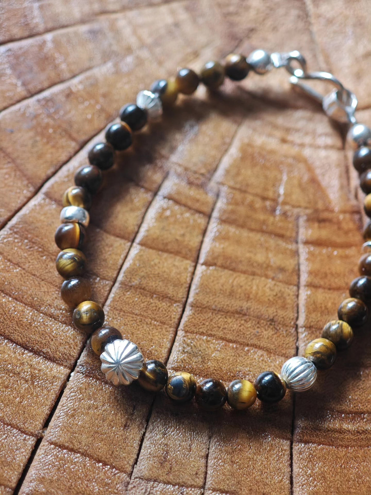Pulsera de cuentas de ojo de tigre y plata de ley 925