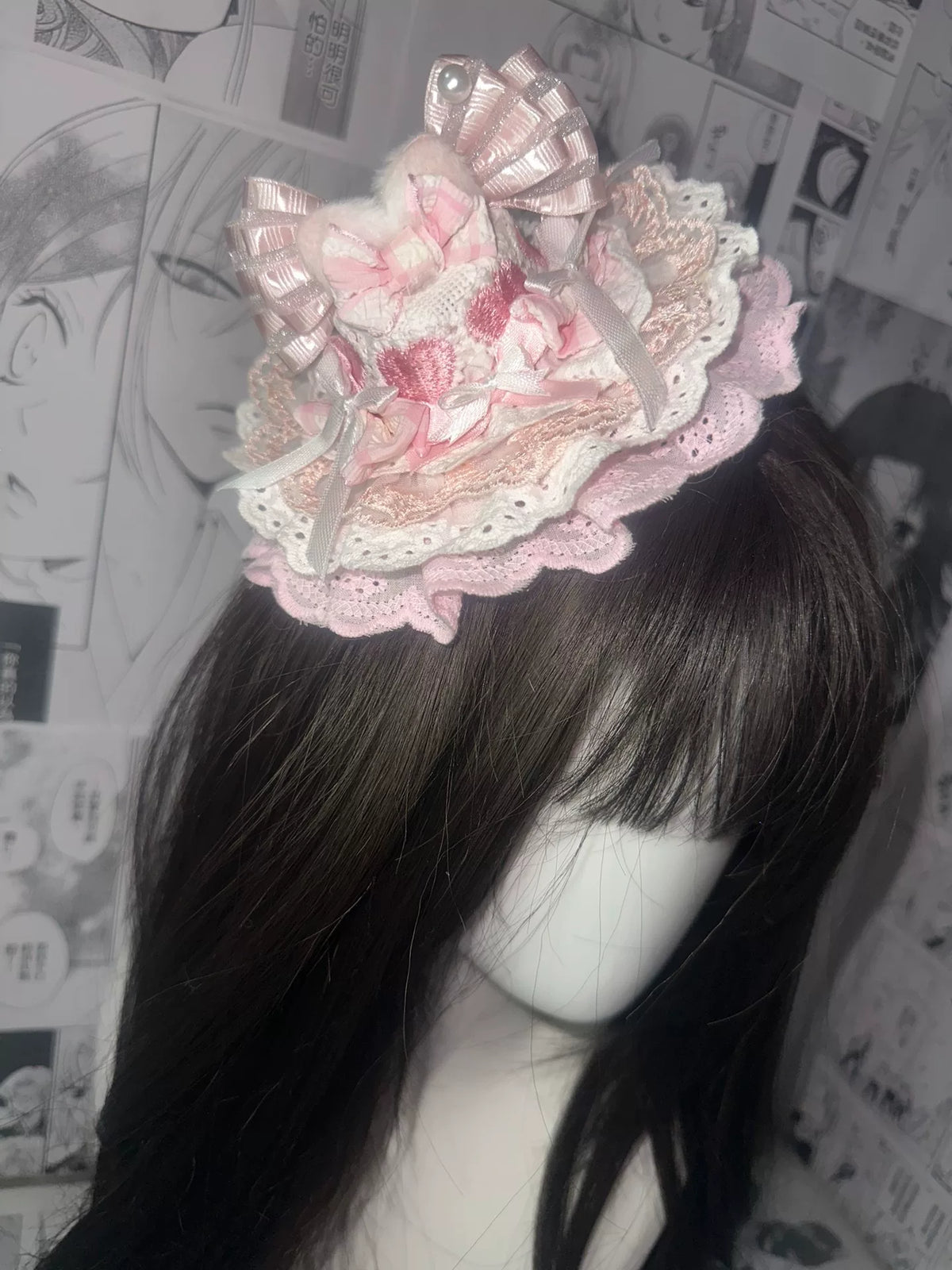 Pink Lace Lolita Mini Hat Fascinator