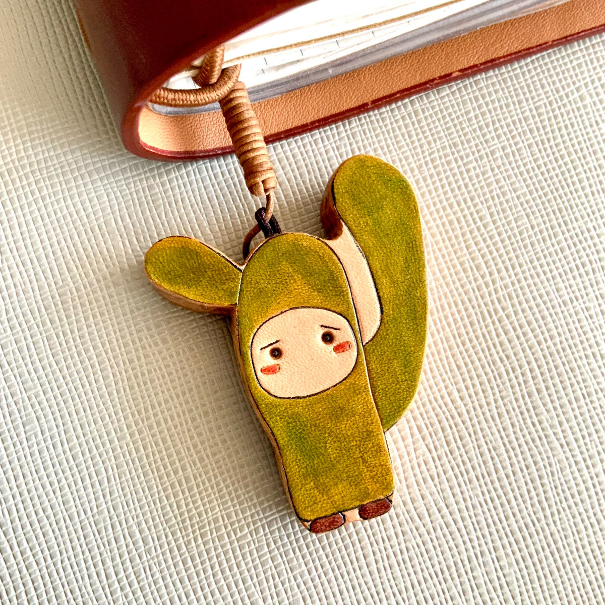 Vegetable Tanned Leather Cactus Charm Keychain