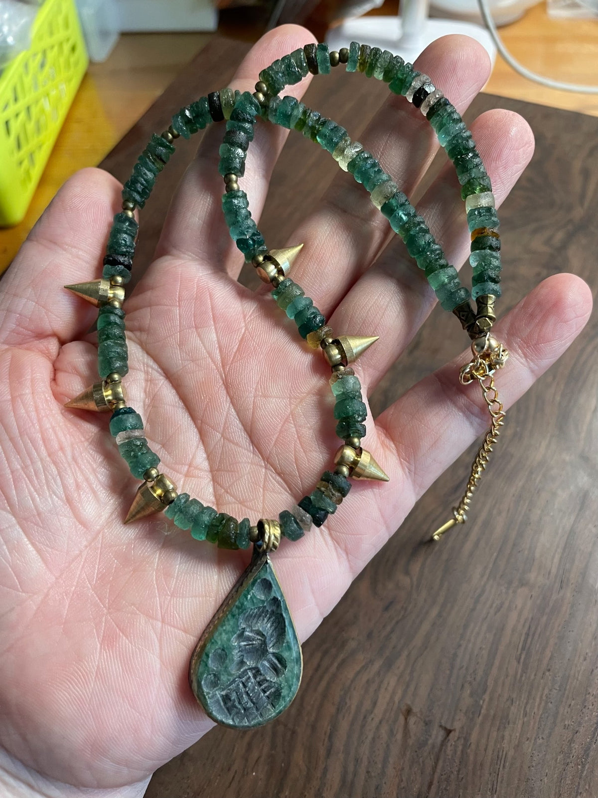 Green Gemstone Teardrop Pendant Necklace