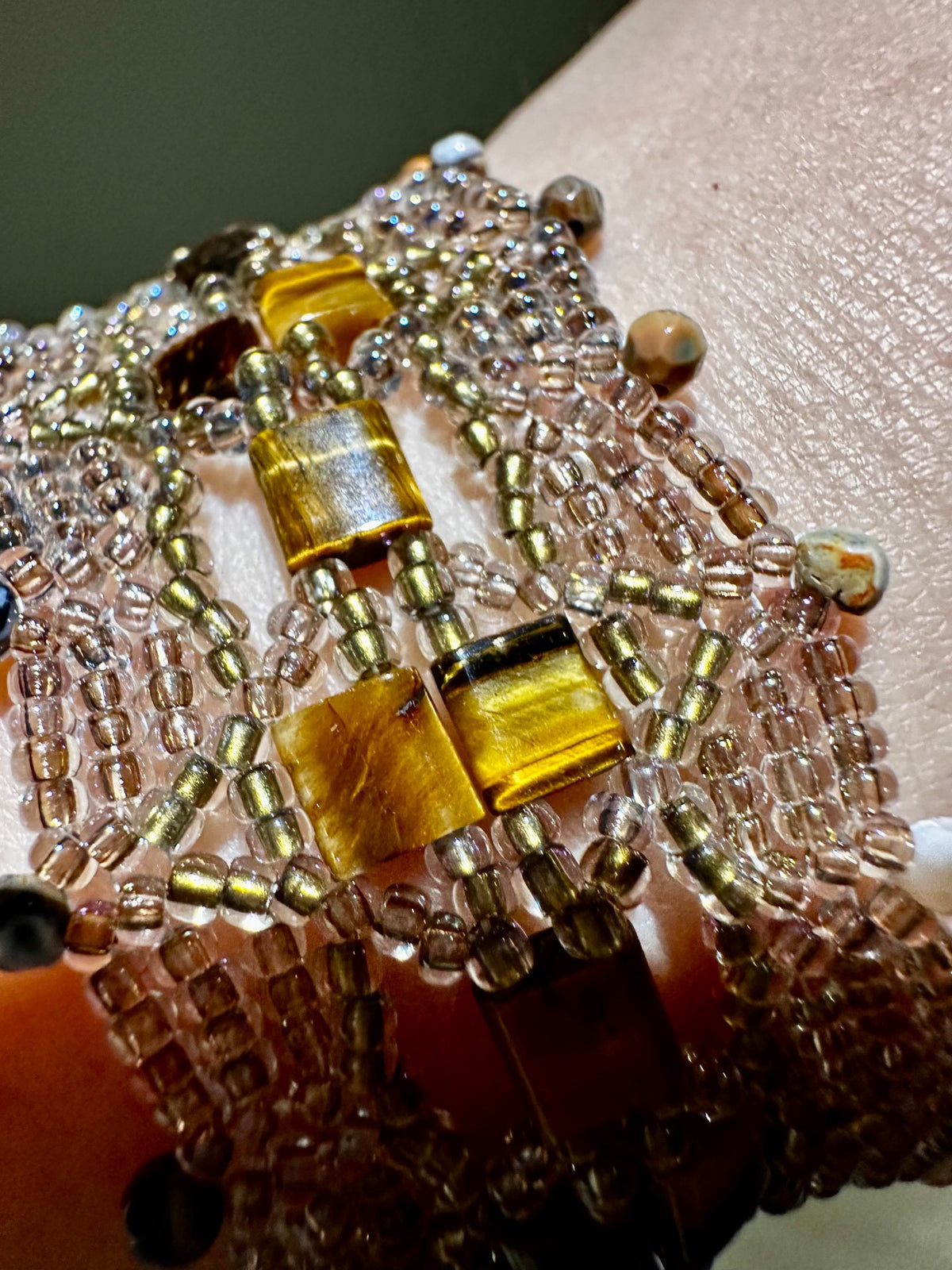 Handcrafted Lace Woven Tiger Eye Wide Bracelet
