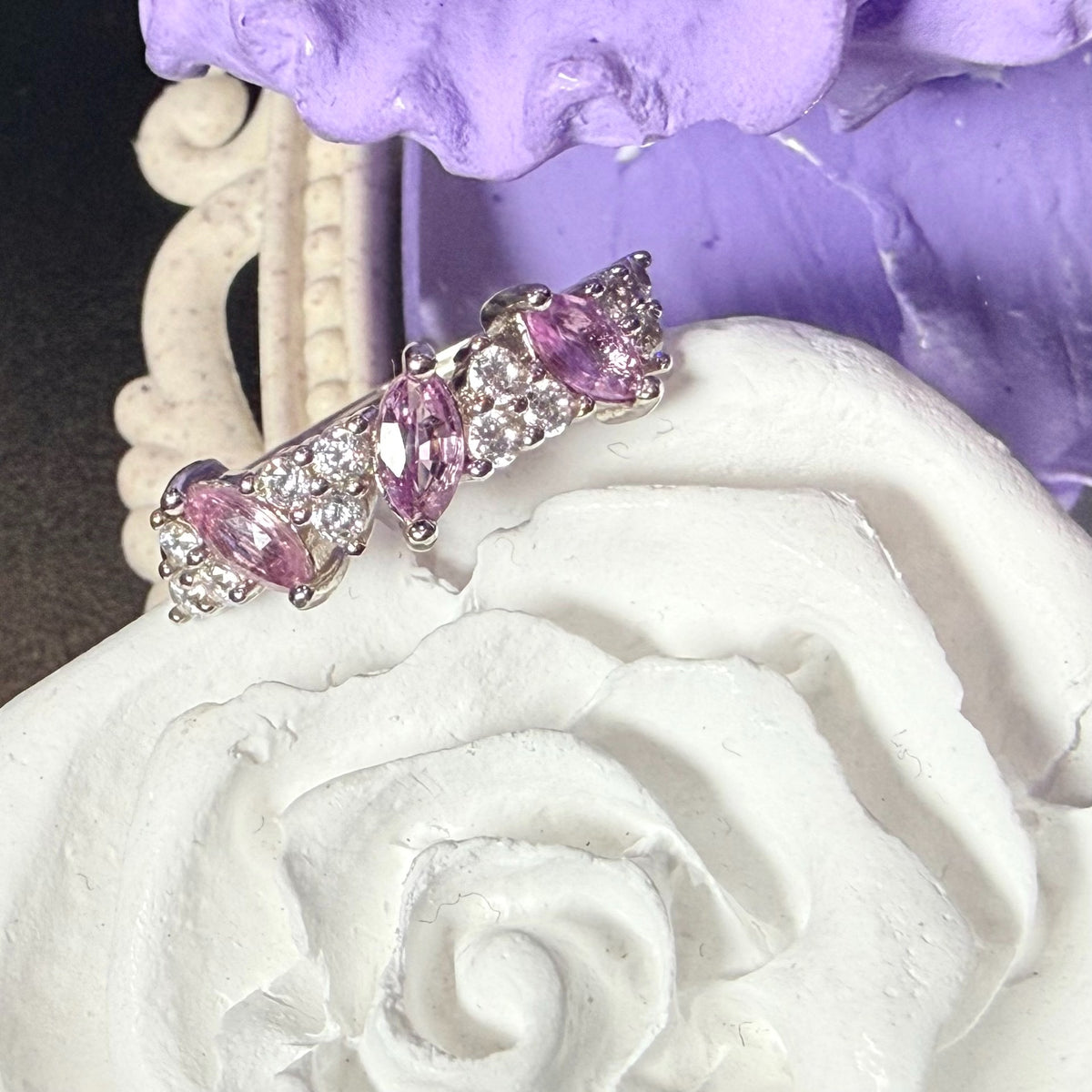 Anillo de Zafiro Rosa Marquise en Plata de Ley
