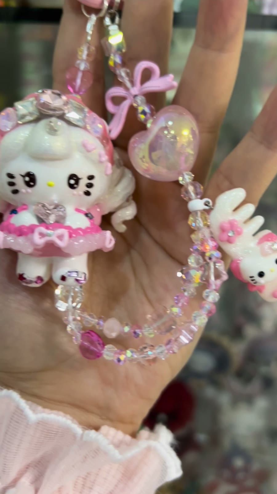 ピンク ラインストーン 猫 バッグチャーム スマホチェーン
