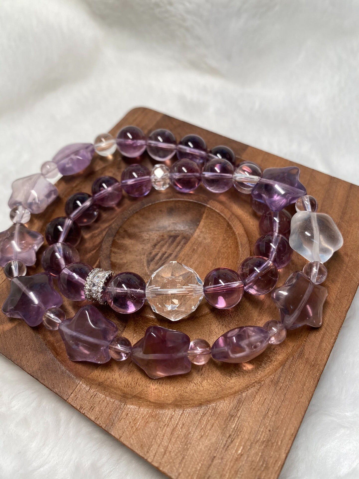 Amethyst Clear Quartz Double Loop Bracelet
