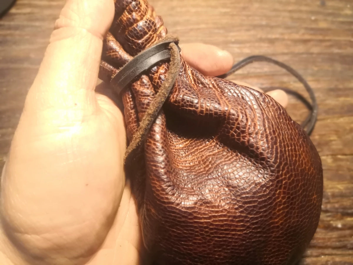 Handmade Drawstring Pouch Ostrich Thigh Root Leather