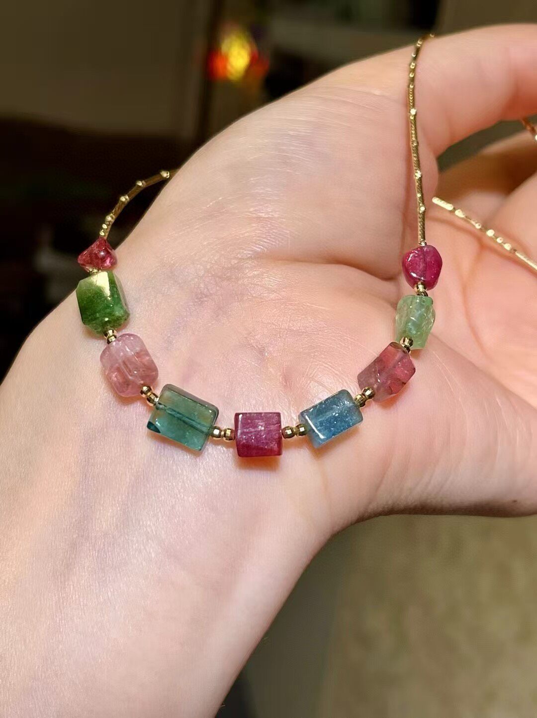 18k Gold Tourmaline Graduated Gemstone Necklace
