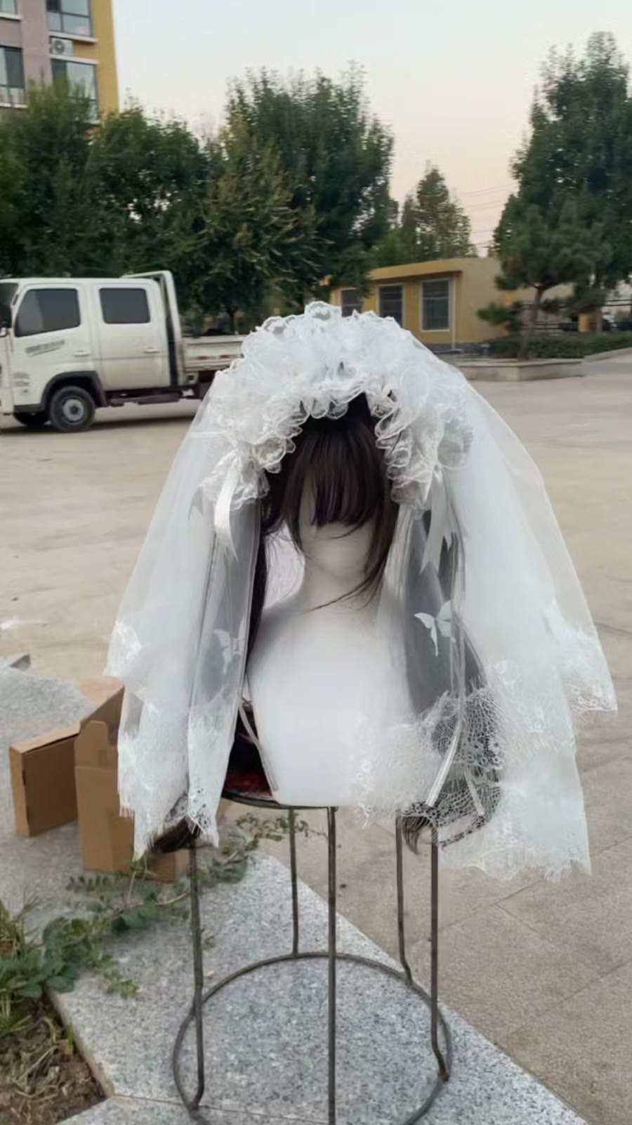 Adorno de Noiva Lolita em Renda e Tule Branco