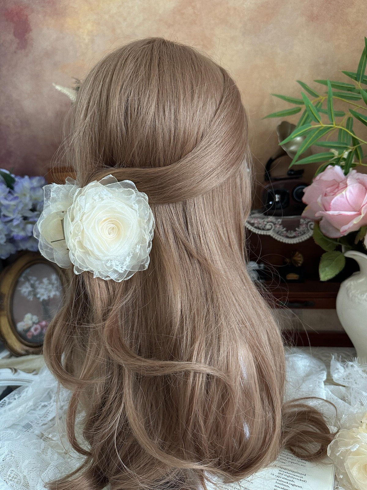 Handmade Fabric Rose Hair Clip Ivory