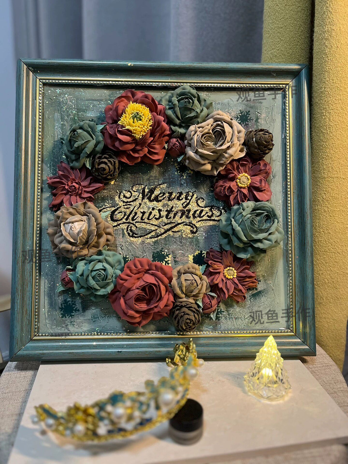 Clay Floral Wreath Framed Art