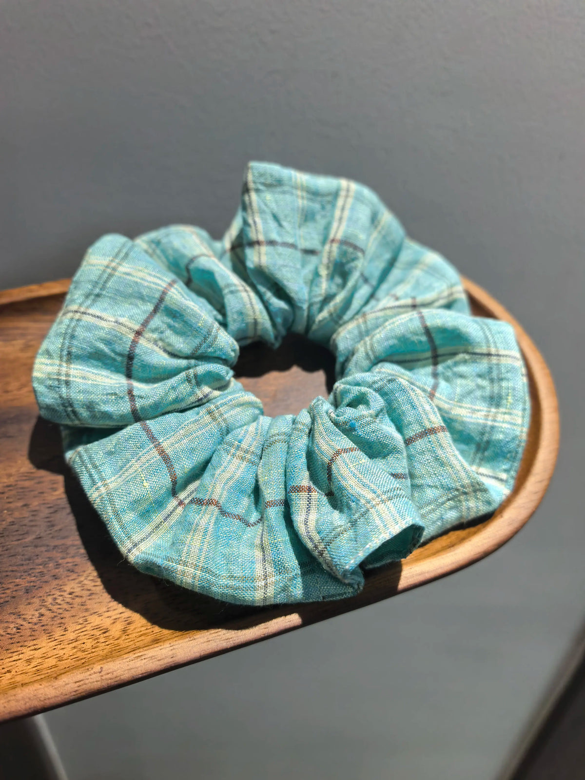 Light Blue Linen Hair Scrunchie