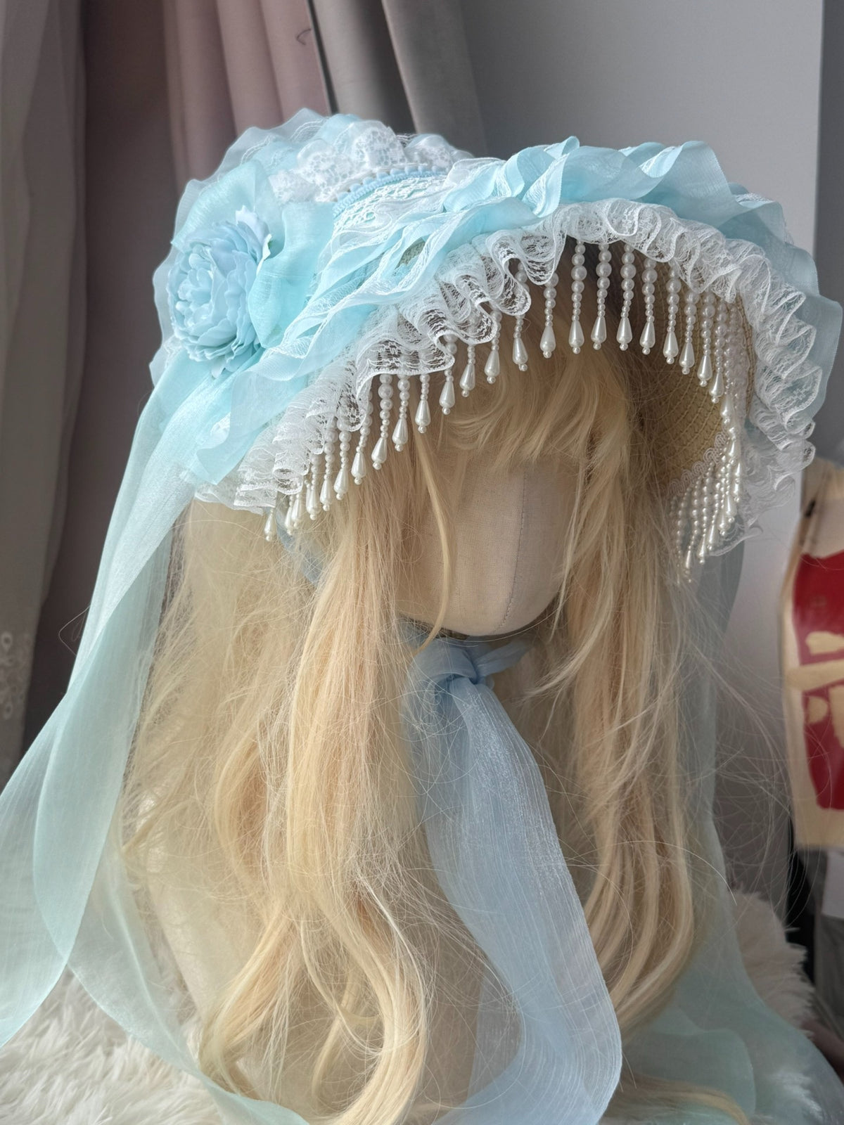 Handmade Water Blue Lace BNT Bonnet Hat