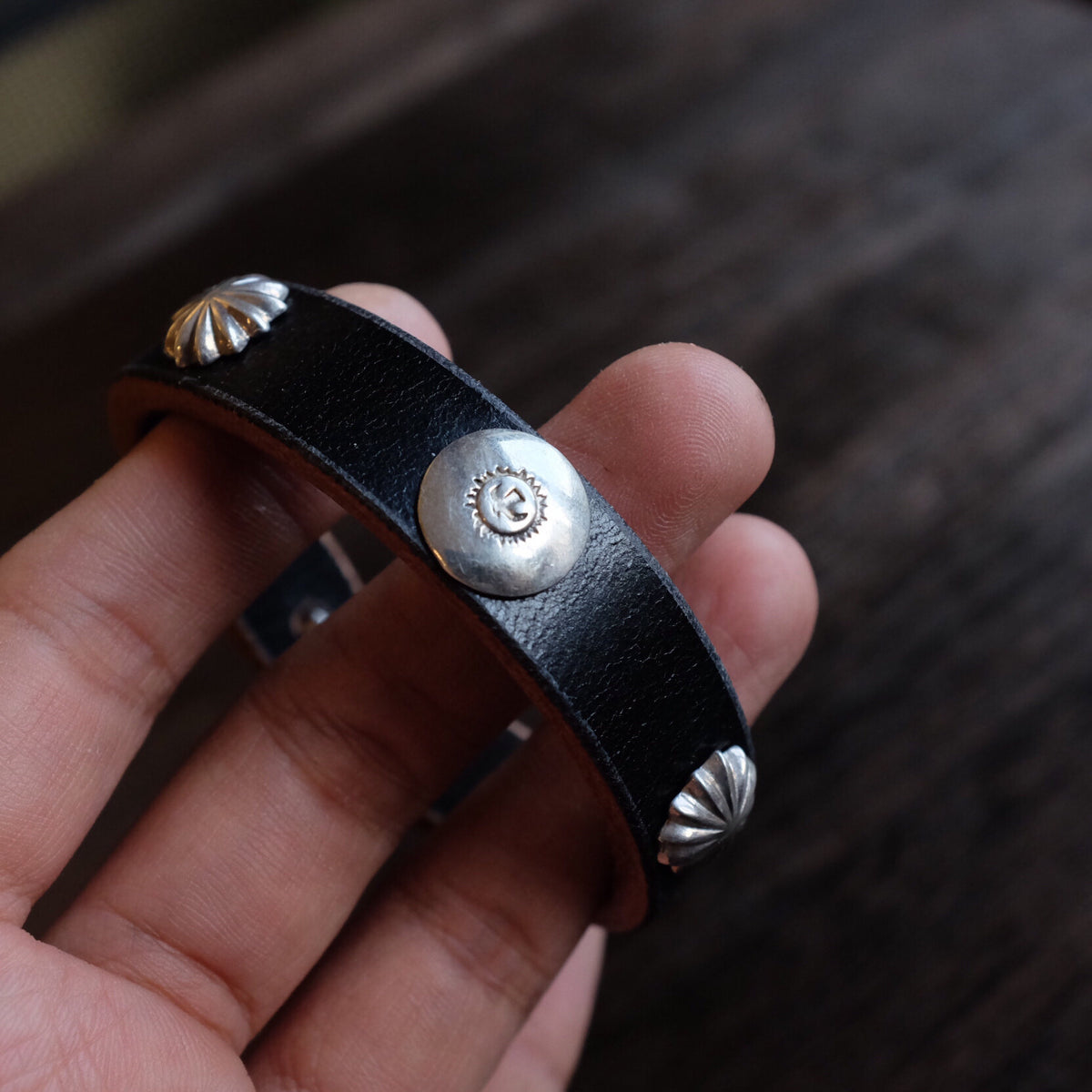 Leather Wristband with Silver S Hook
