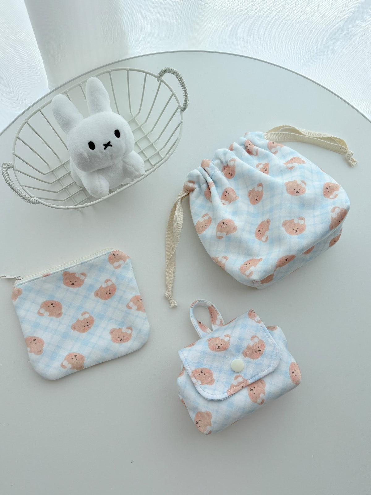 Handmade Bear Gingham Fabric Accessories Set