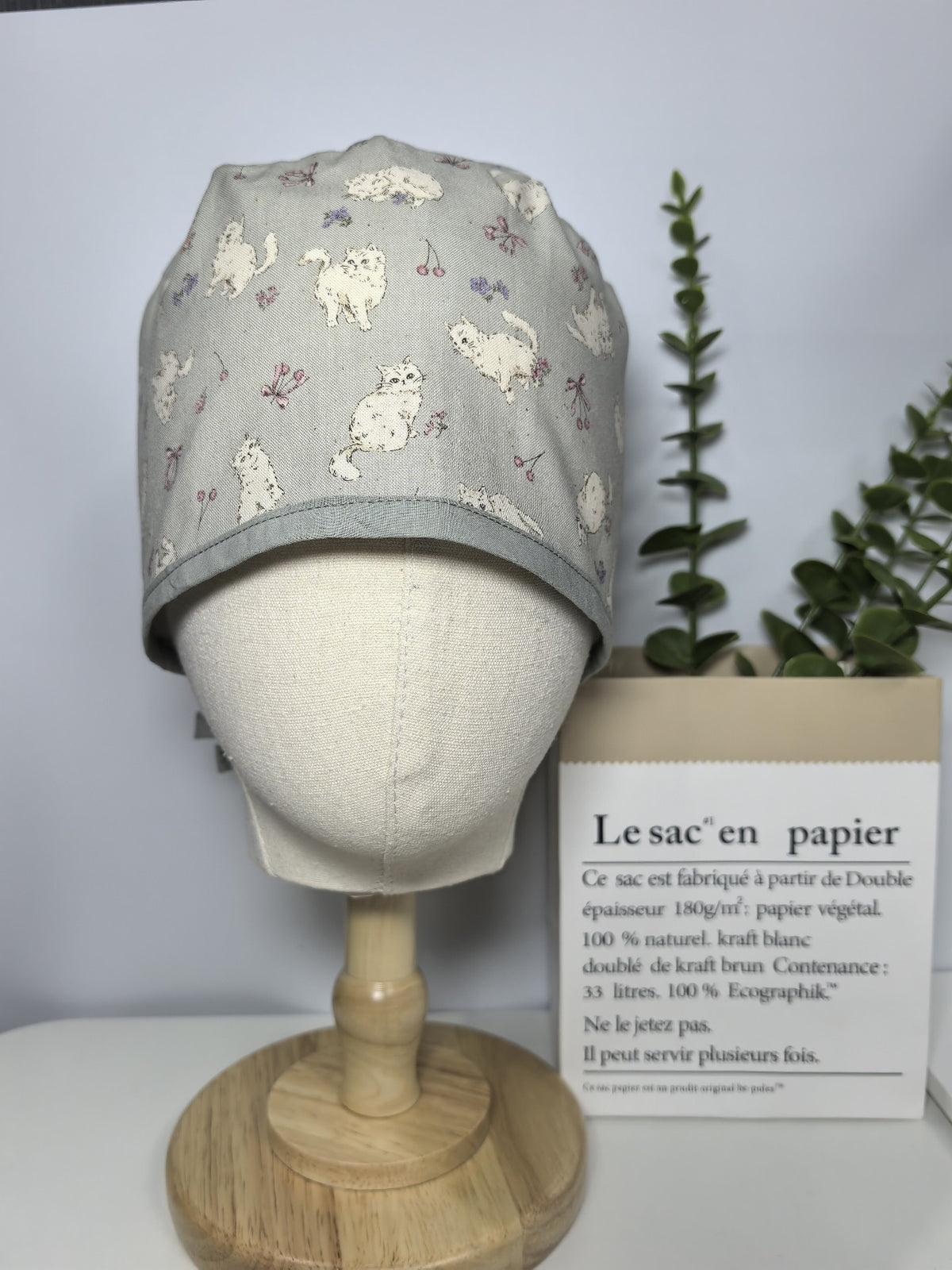 Cotton Surgical Cap with Cat Floral Print