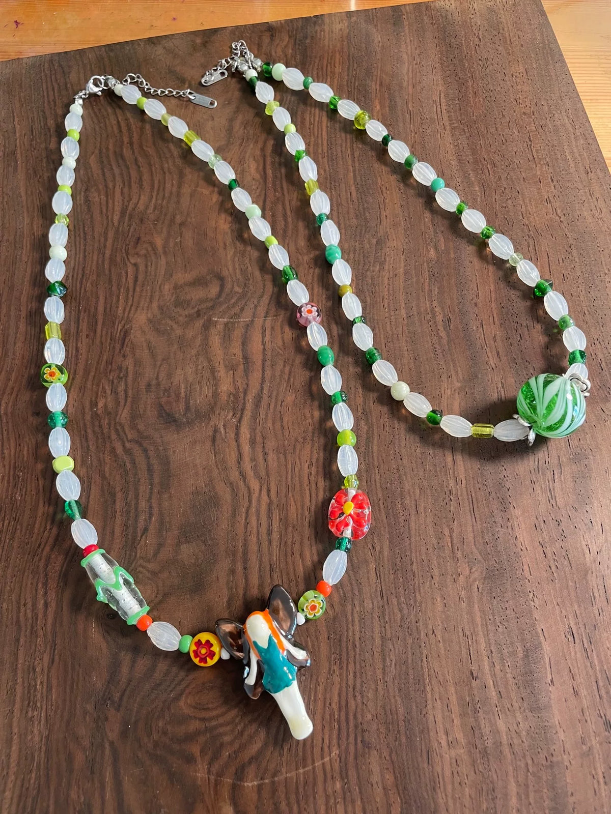 Handmade Green Glass Beaded Necklace