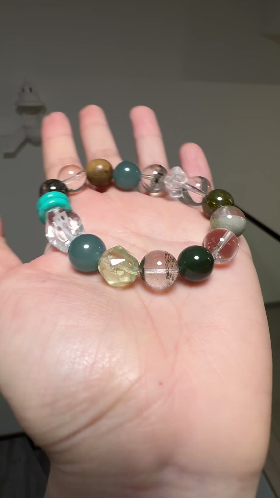Pulseira de Contas de Quartzo Fantasma Verde e Jade Dongling