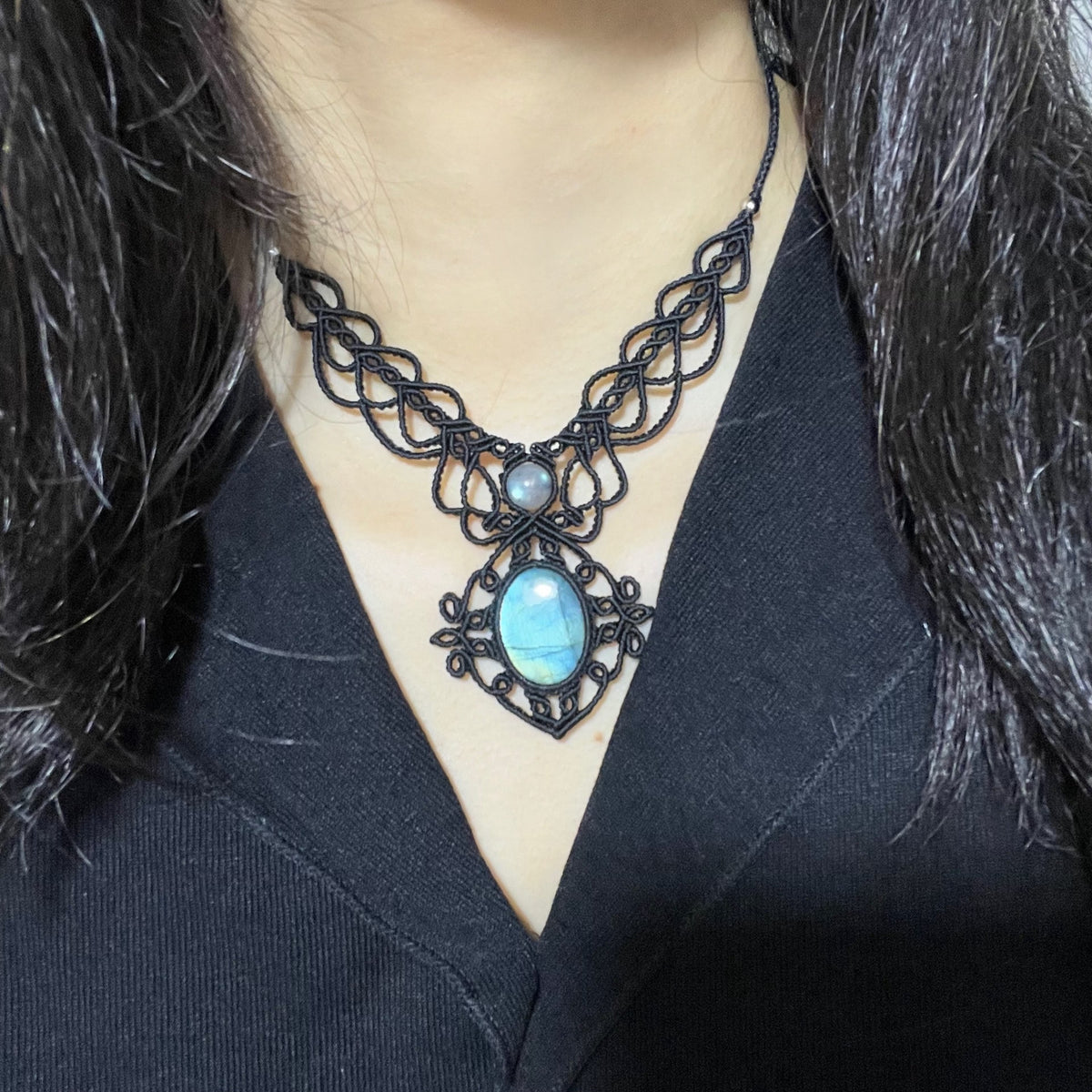 Macrame Necklace with Labradorite Pendant