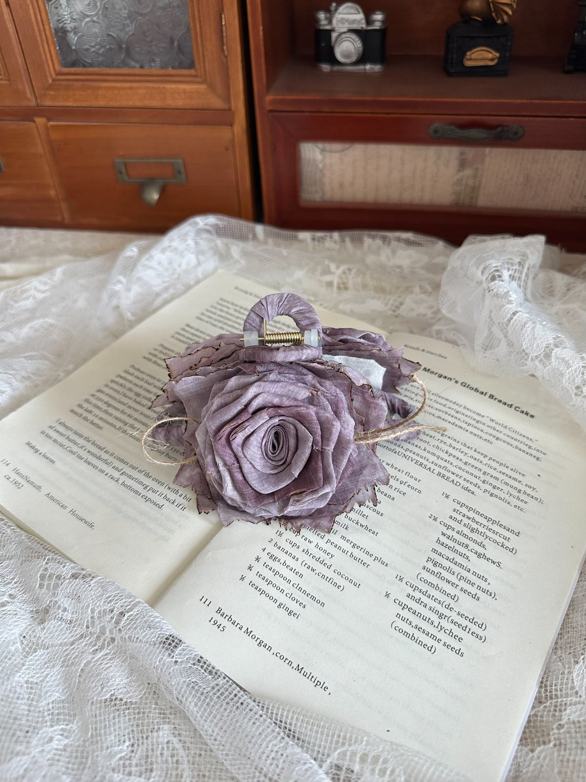 Handcrafted Fabric Rose Hair Claw Clip