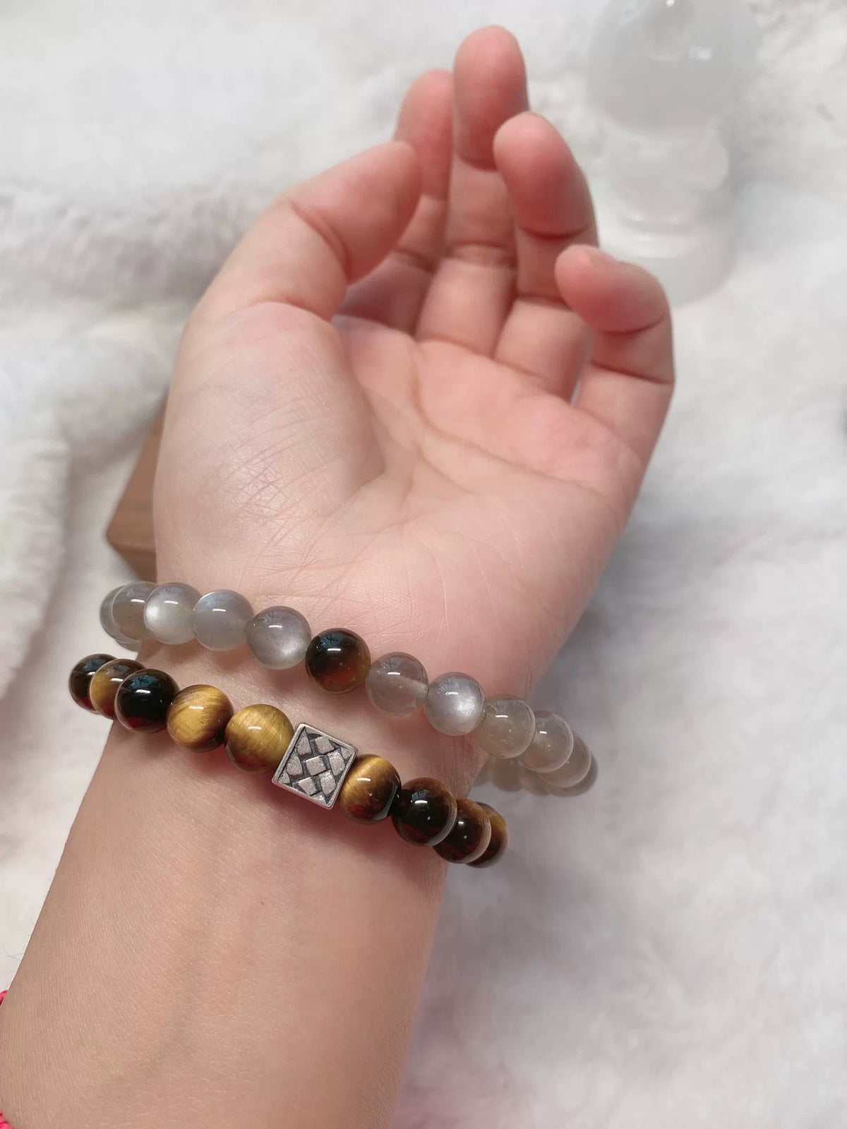8mm Tiger Eye Moonstone Double Wrap Bracelet