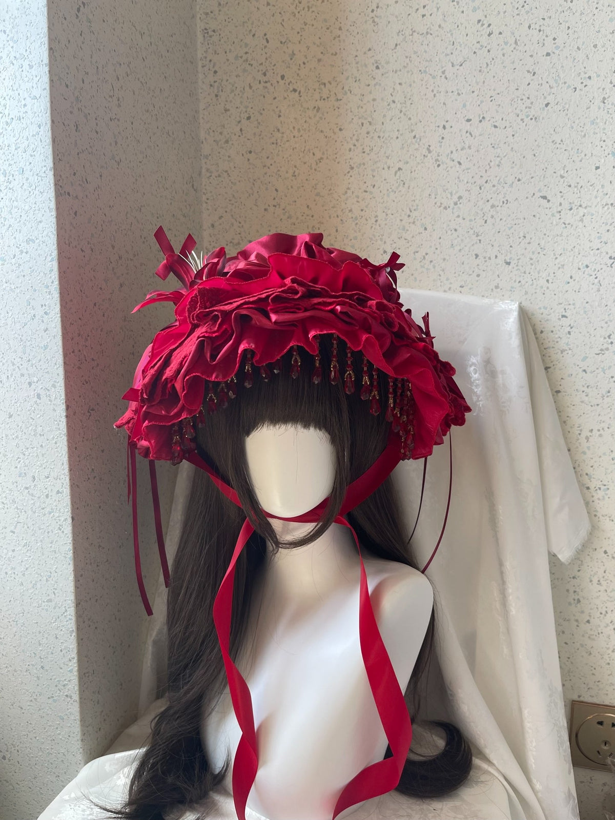 Wine Red Lace Lolita Bonnet Handmade