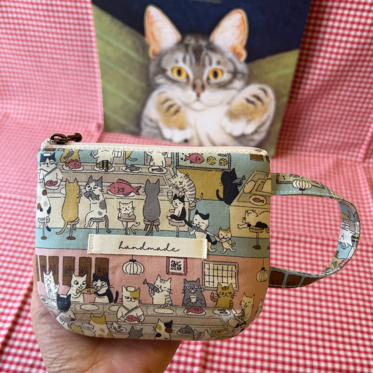 Handmade Cat Print Fabric Pouch
