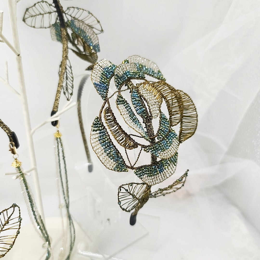 Gold Crystal Rose Wire Headband