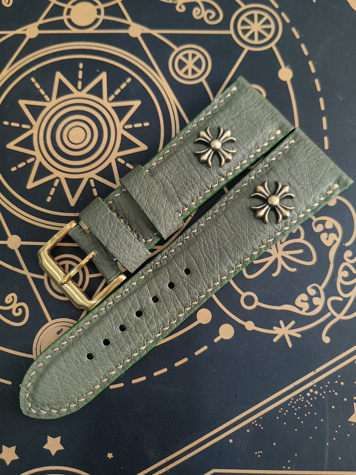 Vintage Green Ostrich Leather Watch Strap 24mm